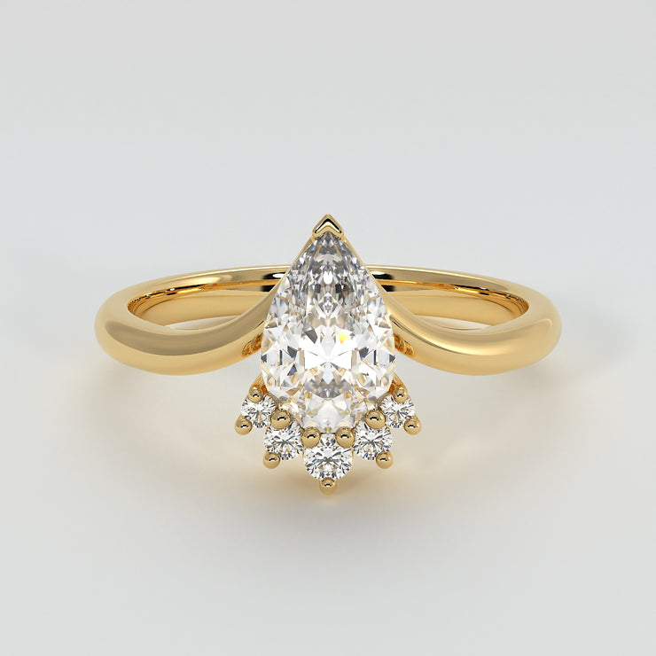 Pear Shape Diamond Engagement Ring With Diamond Crown In Yellow Gold Designed by FANCI Bespoke Fine Jewellery