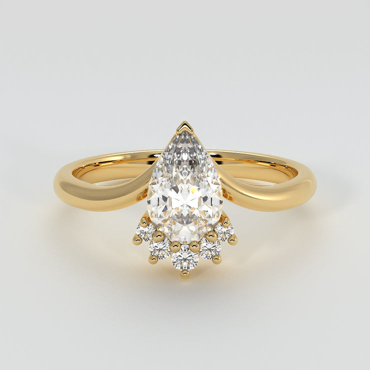 Pear Shape Diamond Engagement Ring With Diamond Crown - from £1795