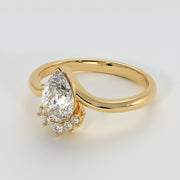 Pear Shape Diamond Engagement Ring With Diamond Crown In Yellow Gold Designed by FANCI Bespoke Fine Jewellery
