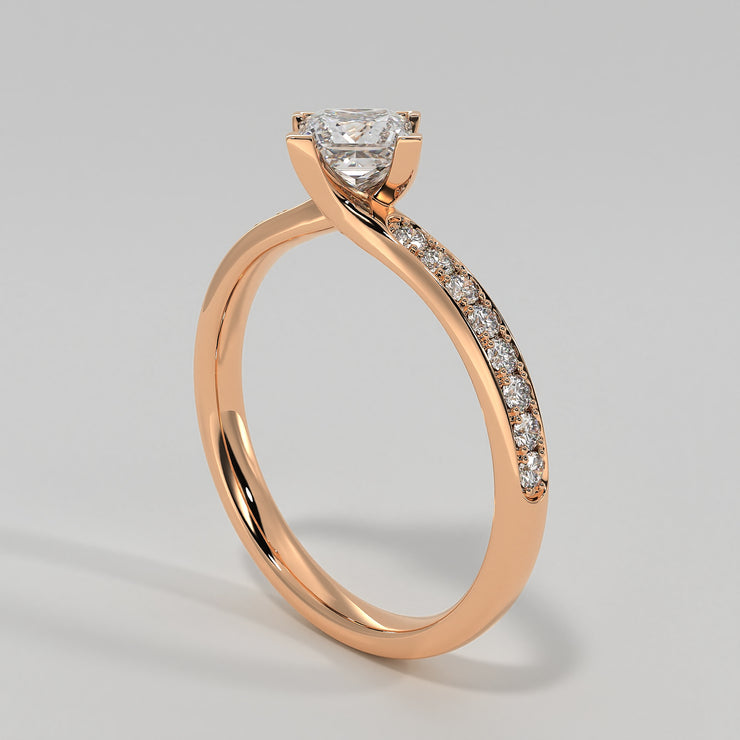 Princess Cut Diamond Engagement Ring With Diamond Shoulders In Rose Gold Designed by FANCI Bespoke Fine Jewellery