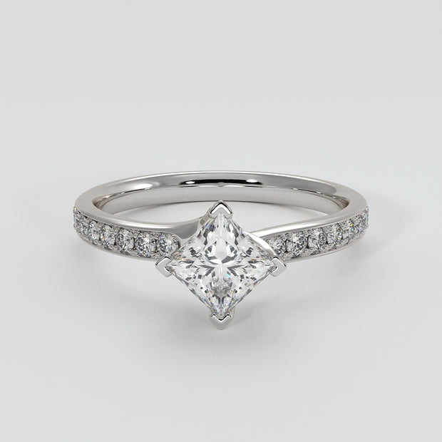 Princess Cut Diamond Engagement Ring With Diamond Shoulders - from £1795