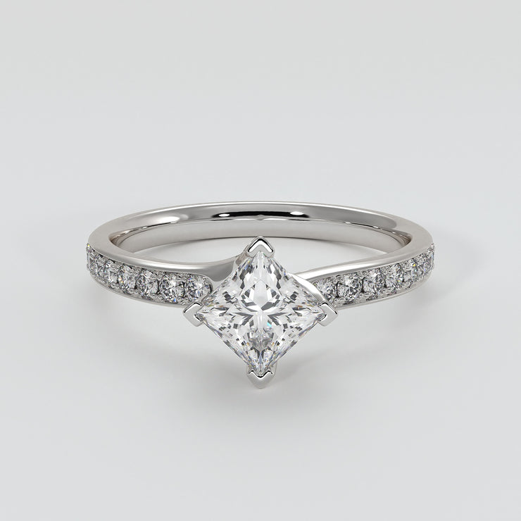 Princess Cut Diamond Engagement Ring With Diamond Shoulders In White Gold Designed by FANCI Bespoke Fine Jewellery