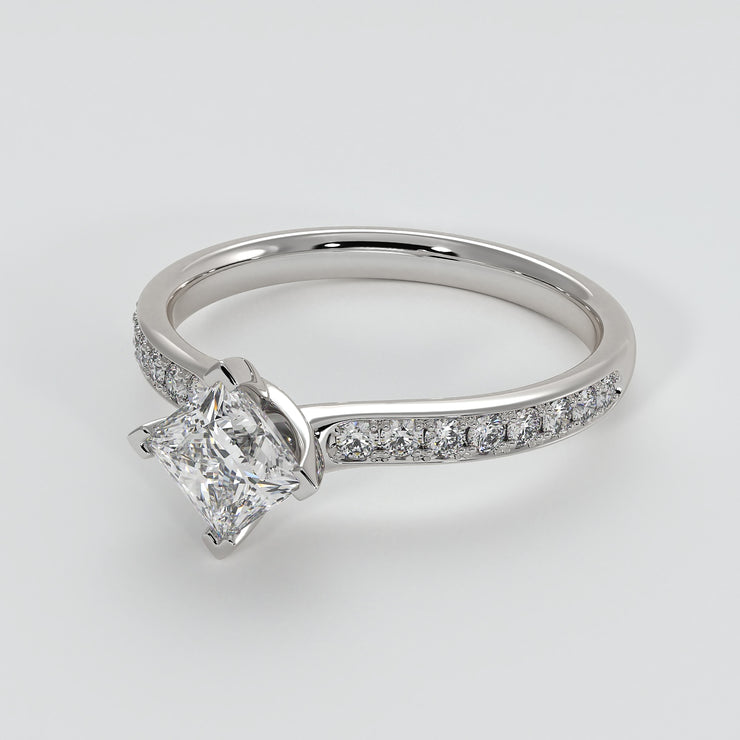 Princess Cut Diamond Engagement Ring With Diamond Shoulders In White Gold Designed by FANCI Bespoke Fine Jewellery