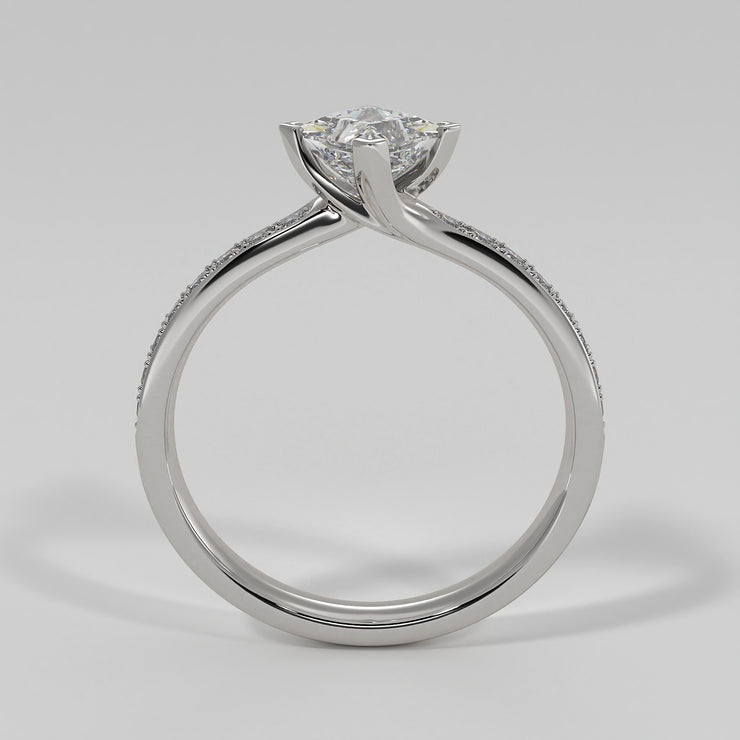 Princess Cut Diamond Engagement Ring With Diamond Shoulders In White Gold Designed by FANCI Bespoke Fine Jewellery