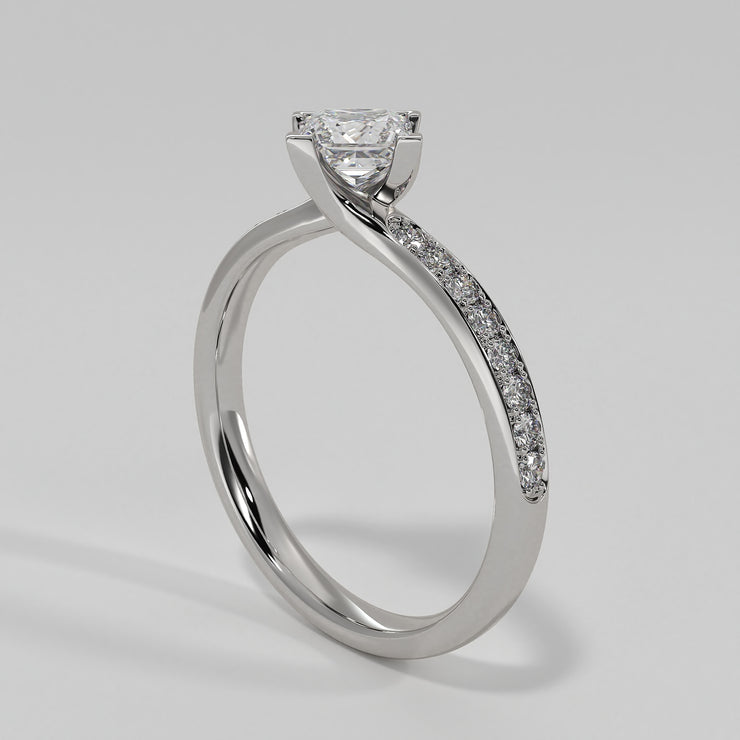 Princess Cut Diamond Engagement Ring With Diamond Shoulders In White Gold Designed by FANCI Bespoke Fine Jewellery