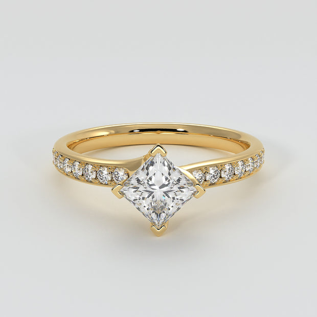 Princess Cut Diamond Engagement Ring With Diamond Shoulders - from £1795