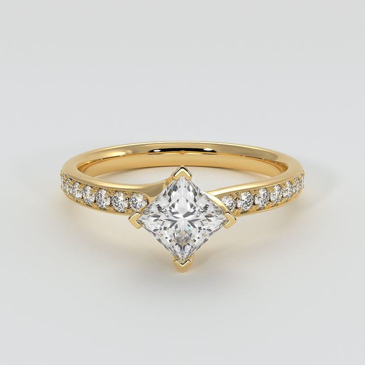 Princess Cut Diamond Engagement Ring With Diamond Shoulders In Yellow Gold Designed by FANCI Bespoke Fine Jewellery