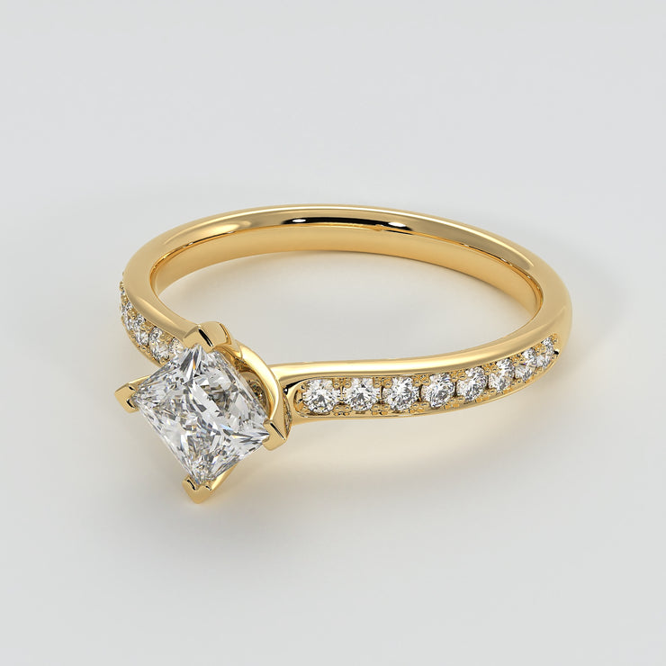 Princess Cut Diamond Engagement Ring With Diamond Shoulders In Yellow Gold Designed by FANCI Bespoke Fine Jewellery