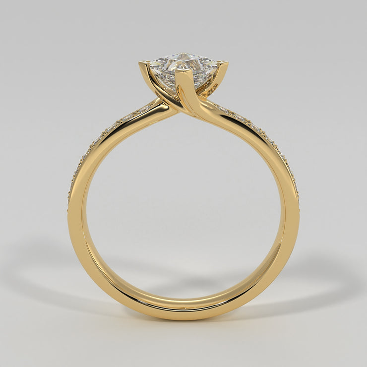 Princess Cut Diamond Engagement Ring With Diamond Shoulders In Yellow Gold Designed by FANCI Bespoke Fine Jewellery