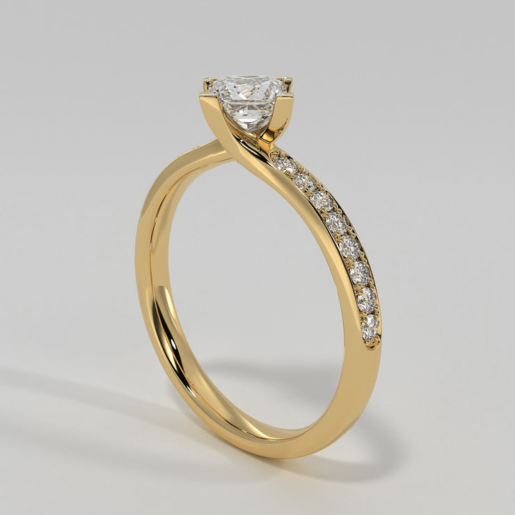 Princess Cut Diamond Engagement Ring With Diamond Shoulders In Yellow Gold Designed by FANCI Bespoke Fine Jewellery