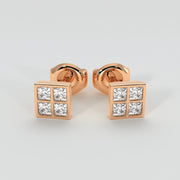 Princess Cut Diamond Stud Earrings In Rose Gold Designed by FANCI Bespoke Fine Jewellery