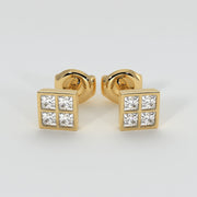 Princess Cut Diamond Stud Earrings In Yellow Gold Designed by FANCI Bespoke Fine Jewellery