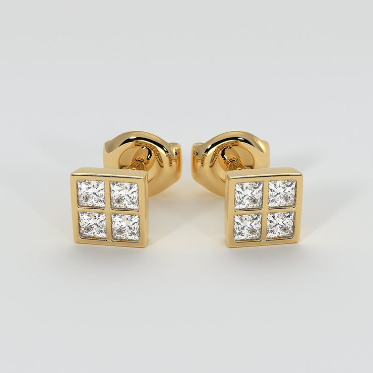 Princess Cut Diamond Stud Earrings In Yellow Gold Designed by FANCI Bespoke Fine Jewellery