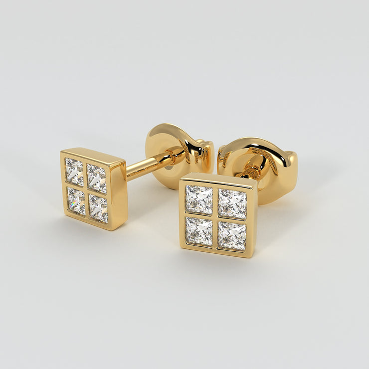 Princess Cut Diamond Stud Earrings In Yellow Gold Designed by FANCI Bespoke Fine Jewellery