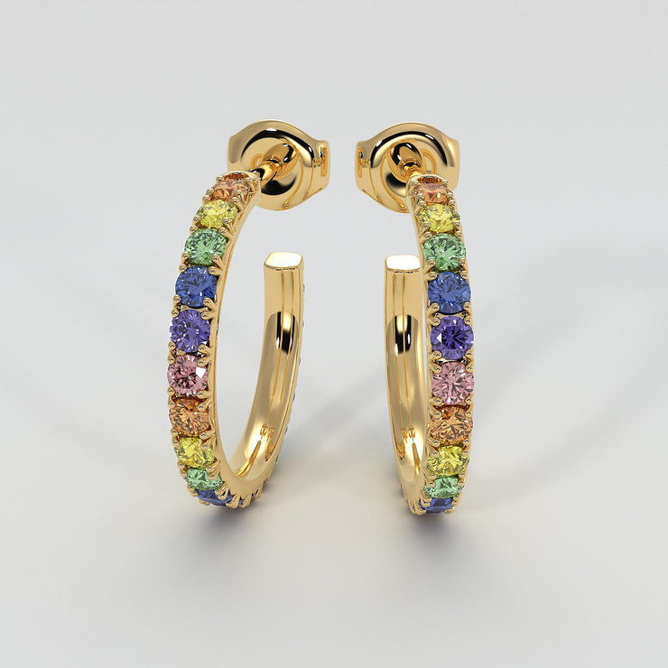 Rainbow Sapphire Hoop Earrings