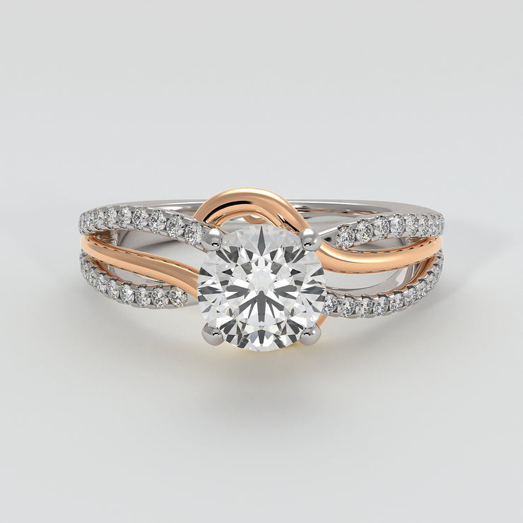 Round Solitaire With Split Shoulders And Rose Gold Engagement Ring