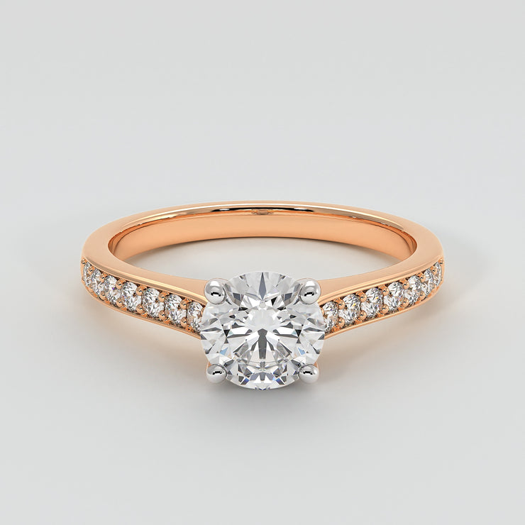 Solitaire Diamond Engagement Ring With Diamond Shoulders