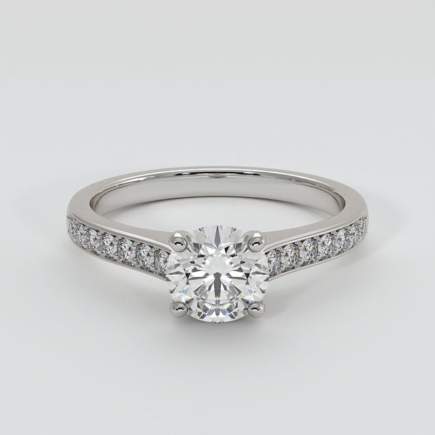 Solitaire Engagement Ring With Diamond Shoulders in White Gold Designed by FANCI Bespoke Fine Jewellery