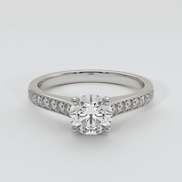 Solitaire Diamond Engagement Ring With Diamond Shoulders