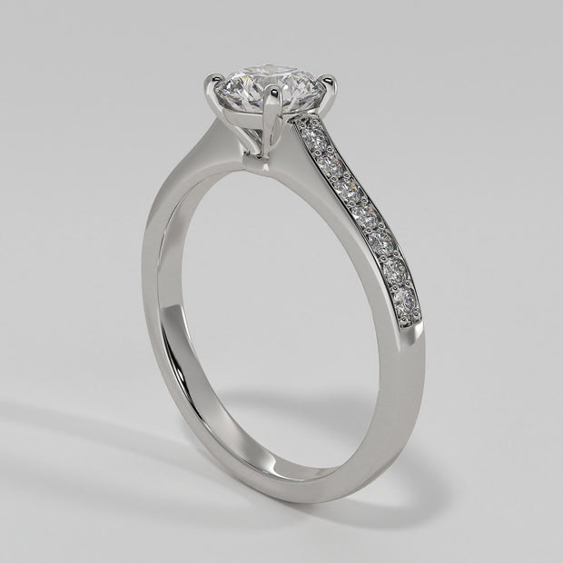 Solitaire Engagement Ring With Diamond Shoulders in White Gold Designed by FANCI Bespoke Fine Jewellery