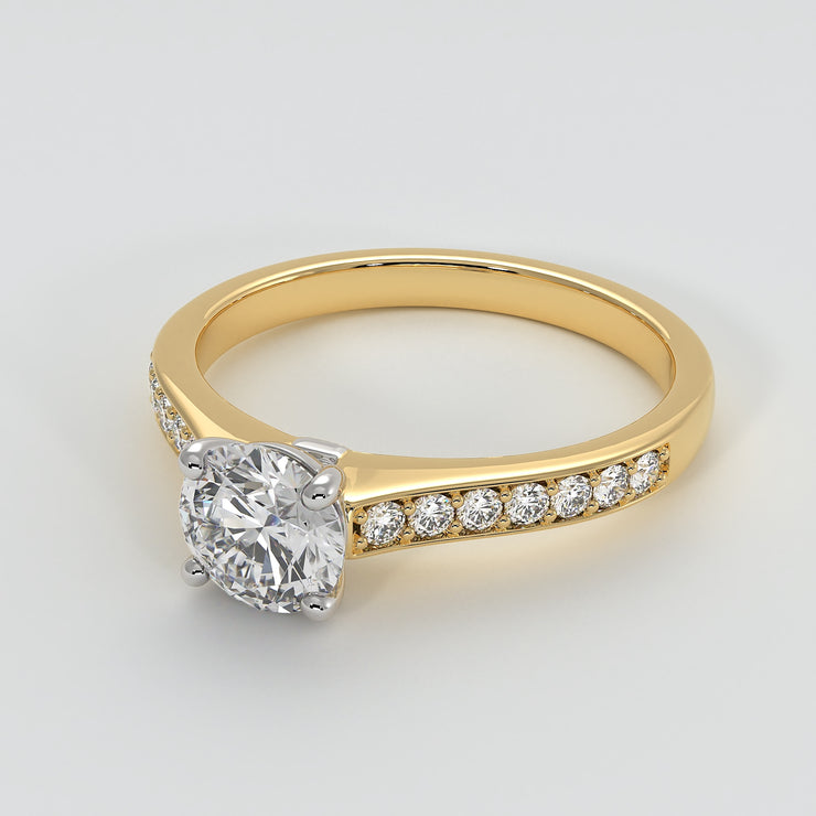 Solitaire Engagement Ring With Diamond Shoulders in Yellow Gold Designed by FANCI Bespoke Fine Jewellery