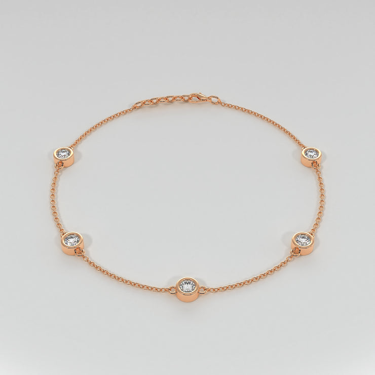 Spaced Diamond Bracelet With Five Diamonds In Rub Over Setting In Rose Gold Designed by FANCI Bespoke Fine Jewellery