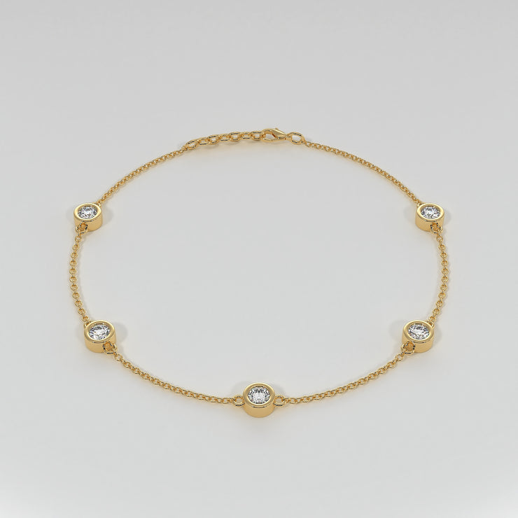 Spaced Diamond Bracelet With Five Diamonds In Rub Over Setting In Yellow Gold Designed by FANCI Bespoke Fine Jewellery