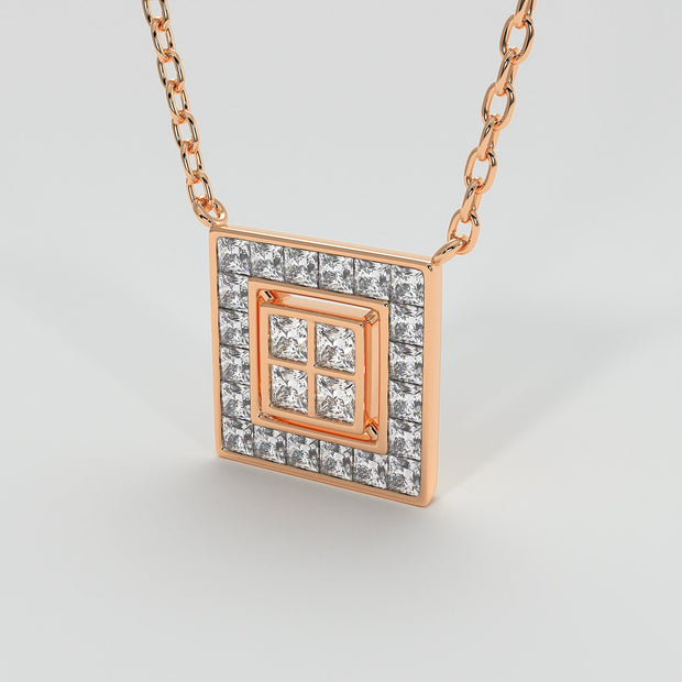 Square Diamond Channel Set Necklace In Rose Gold Designed by FANCI Bespoke Fine Jewellery