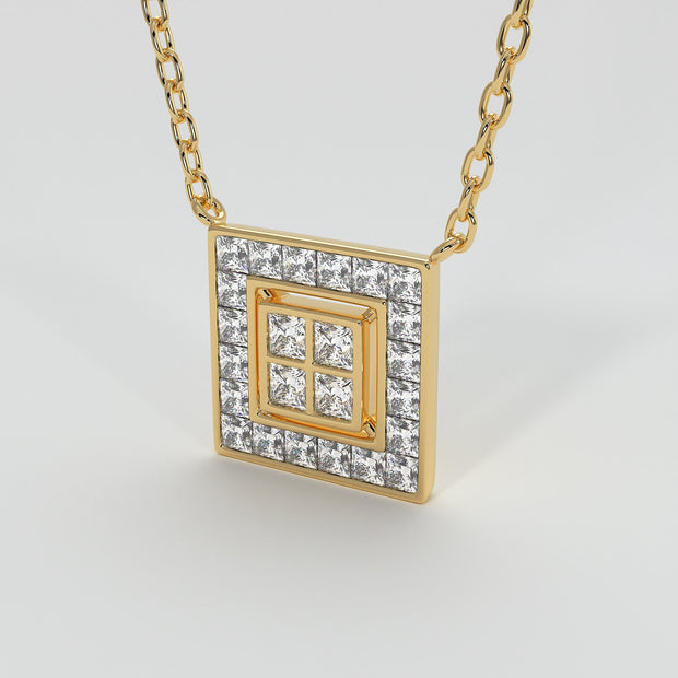 Square Diamond Channel Set Necklace In Yellow Gold Designed by FANCI Bespoke Fine Jewellery