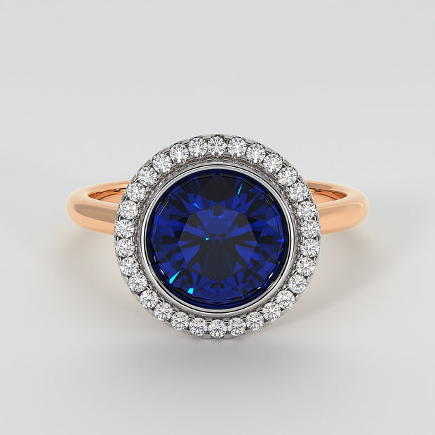 Tanzanite Engagement Ring With Halo Of Diamonds In Rose Gold Designed by FANCI Bespoke Fine Jewellery
