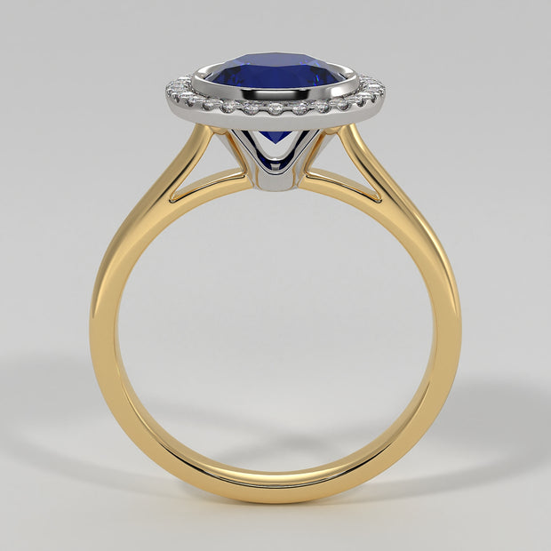 Tanzanite Engagement Ring With Halo Of Diamonds In Rose Gold Designed by FANCI Bespoke Fine Jewellery