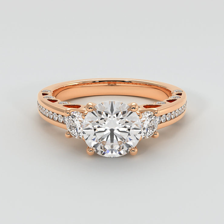 Trilogy Engagement Ring With Ornate Detail