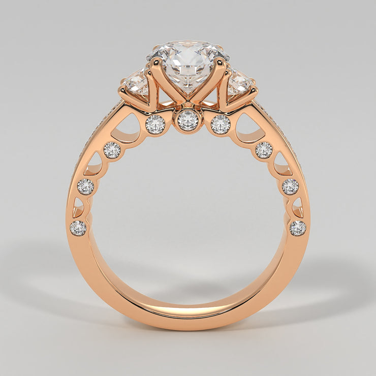 Trilogy Engagement Ring With Ornate Detail In Rose Gold Designed by FANCI Bespoke Fine Jewellery