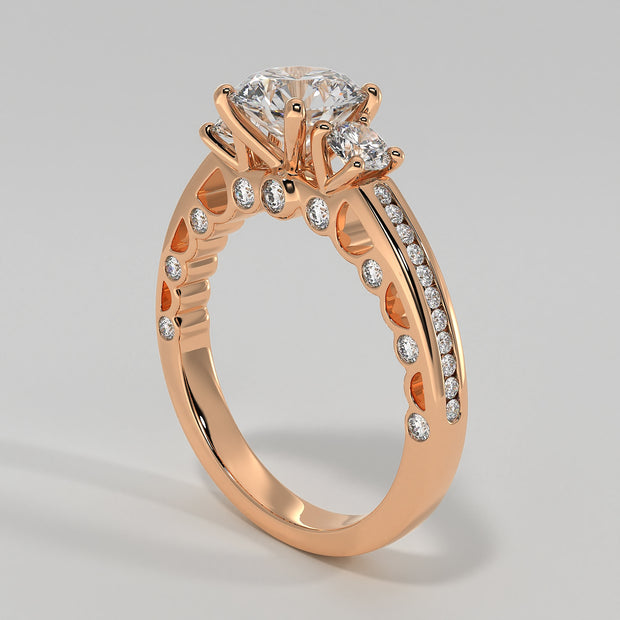 Trilogy Engagement Ring With Ornate Detail In Rose Gold Designed by FANCI Bespoke Fine Jewellery