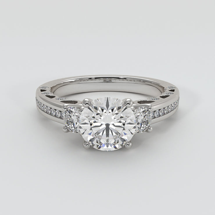 Trilogy Engagement Ring With Ornate Detail In White Gold Designed by FANCI Bespoke Fine Jewellery