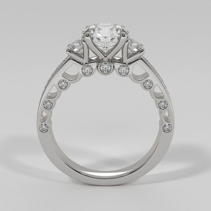 Trilogy Engagement Ring With Ornate Detail In White Gold Designed by FANCI Bespoke Fine Jewellery