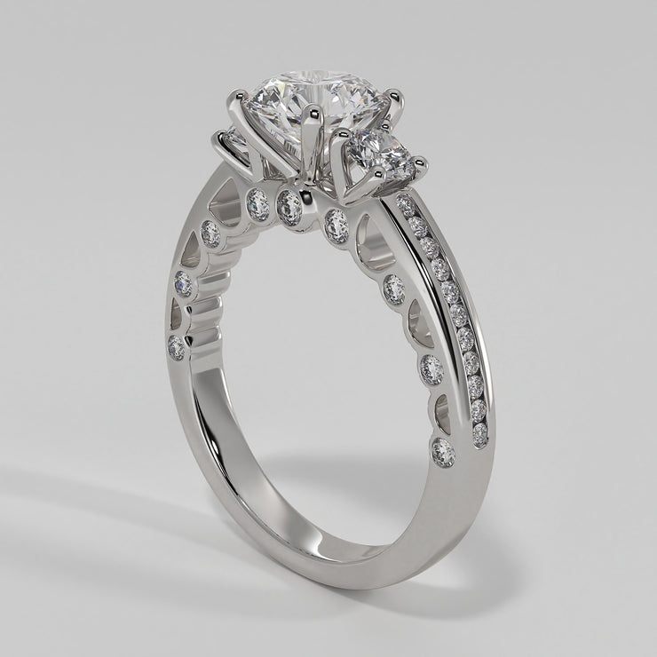 Trilogy Engagement Ring With Ornate Detail In White Gold Designed by FANCI Bespoke Fine Jewellery