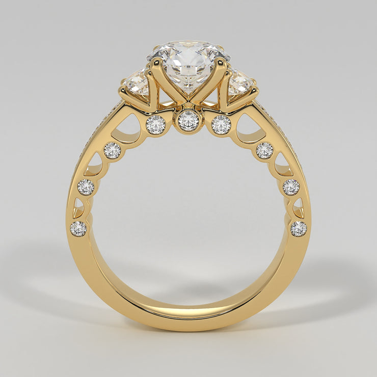 Trilogy Engagement Ring With Ornate Detail In Yellow Gold Designed by FANCI Bespoke Fine Jewellery