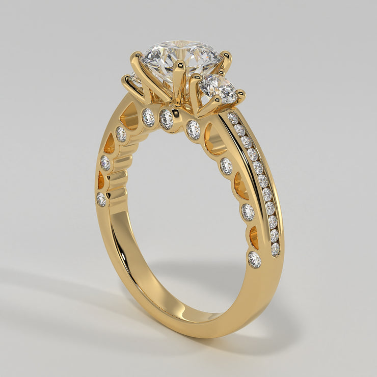 Trilogy Engagement Ring With Ornate Detail In Yellow Gold Designed by FANCI Bespoke Fine Jewellery