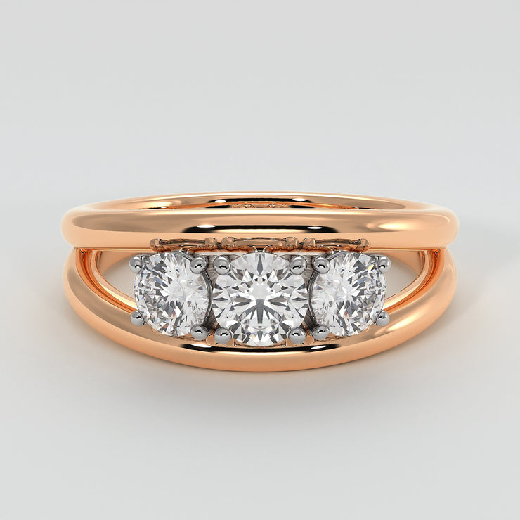 Trilogy Split Band Engagement Ring In Rose Gold Designed and Manufactured By FANCI Bespoke Fine Jewellery