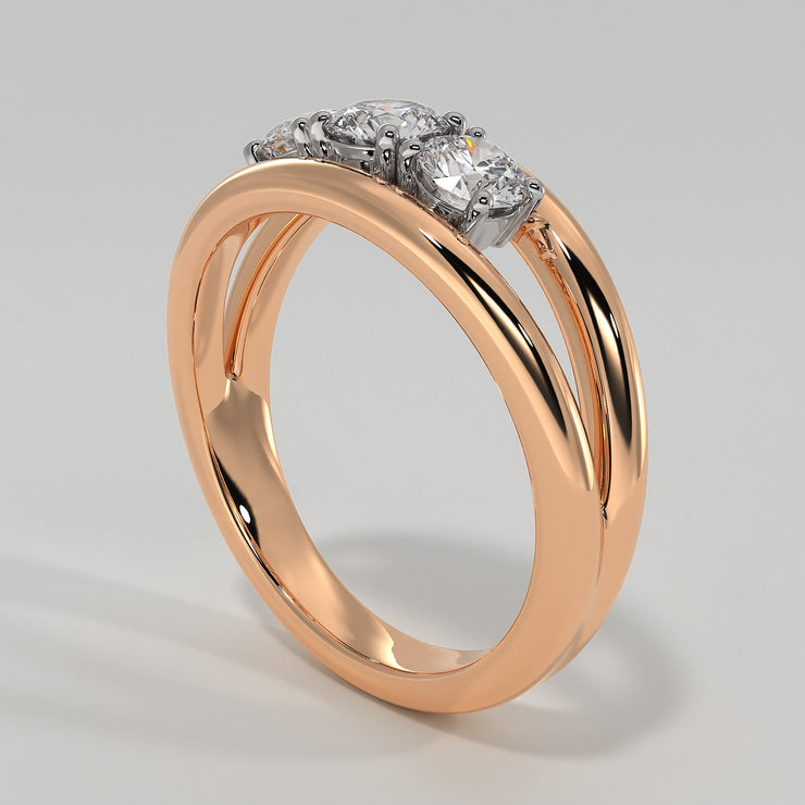 Trilogy Split Band Engagement Ring In Rose Gold Designed and Manufactured By FANCI Bespoke Fine Jewellery