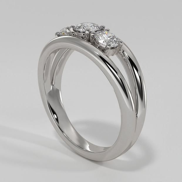 Trilogy Split Band Engagement Ring In White Gold Designed and Manufactured By FANCI Bespoke Fine Jewellery