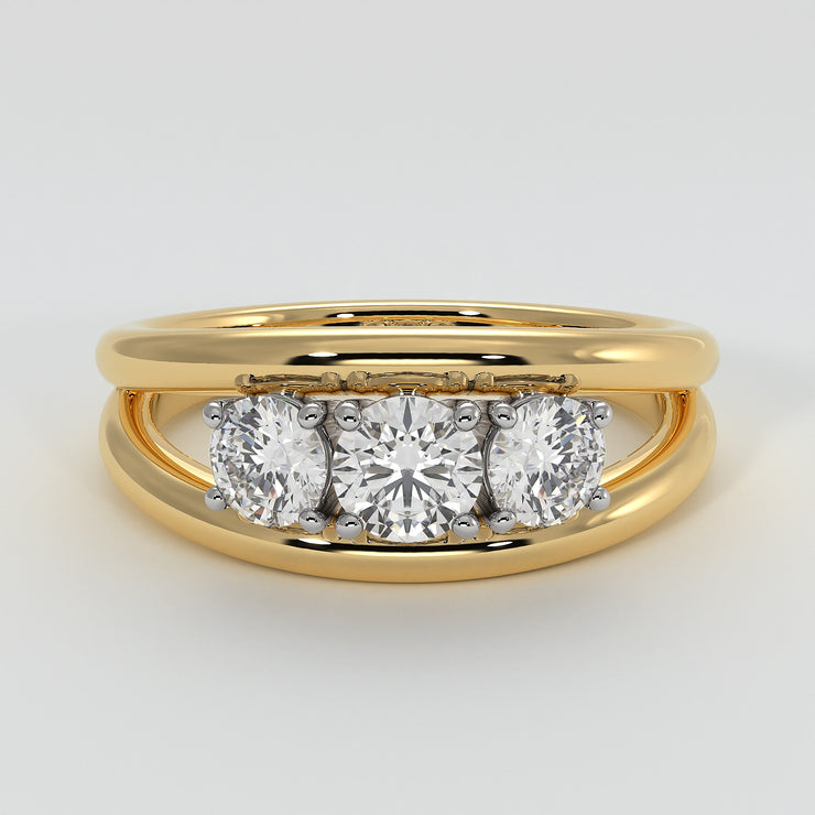 Trilogy Split Band Engagement Ring In Yellow Gold Designed and Manufactured By FANCI Bespoke Fine Jewellery