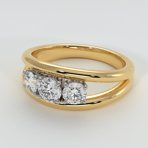Trilogy Split Band Engagement Ring In Yellow Gold Designed and Manufactured By FANCI Bespoke Fine Jewellery