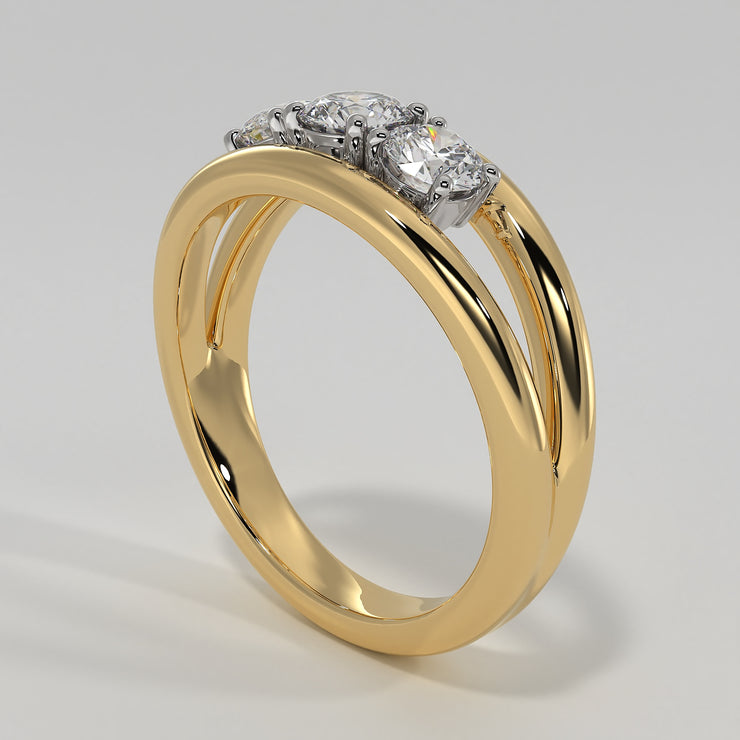 Trilogy Split Band Engagement Ring In Yellow Gold Designed and Manufactured By FANCI Bespoke Fine Jewellery